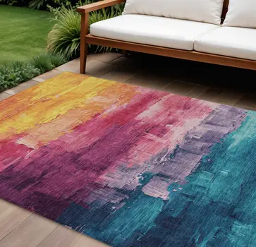 9' X 12' Merlot And Blush Abstract Washable Indoor Outdoor Area Rug