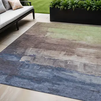 5' X 8' Brown And Taupe Abstract Washable Indoor Outdoor Area Rug