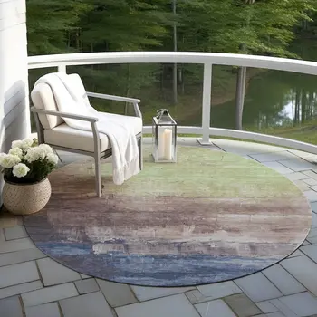 8' Brown And Taupe Round Abstract Washable Indoor Outdoor Area Rug