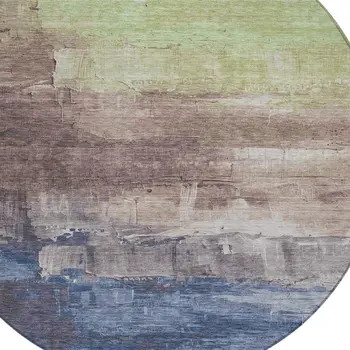 8' Brown And Taupe Round Abstract Washable Indoor Outdoor Area Rug