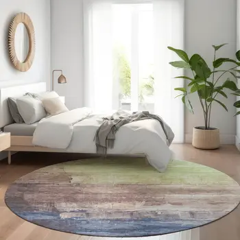 8' Brown And Taupe Round Abstract Washable Indoor Outdoor Area Rug