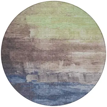 8' Brown And Taupe Round Abstract Washable Indoor Outdoor Area Rug