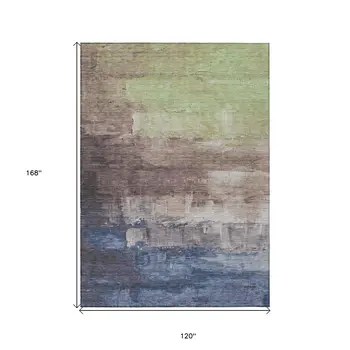 10' X 14' Brown And Taupe Abstract Washable Indoor Outdoor Area Rug