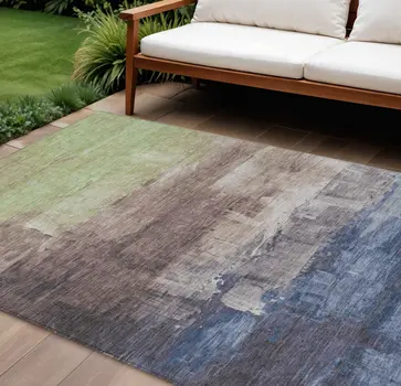 10' X 14' Brown And Taupe Abstract Washable Indoor Outdoor Area Rug