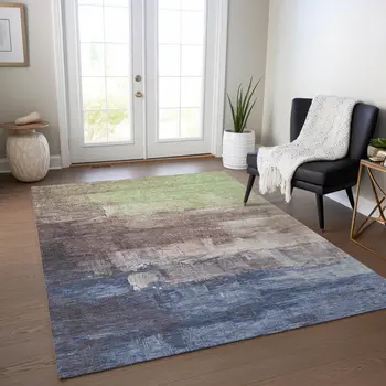 10' X 14' Brown And Taupe Abstract Washable Indoor Outdoor Area Rug