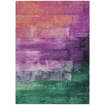 3' X 5' Purple Salmon And Green Abstract Washable Indoor Outdoor Area Rug