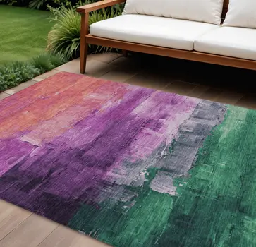 10' X 14' Purple Salmon And Green Abstract Washable Indoor Outdoor Area Rug
