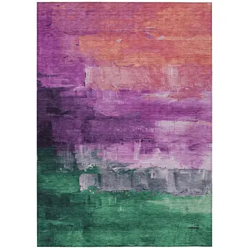 10' X 14' Purple Salmon And Green Abstract Washable Indoor Outdoor Area Rug