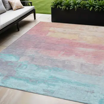 5' X 8' Salmon And Beige Abstract Washable Indoor Outdoor Area Rug