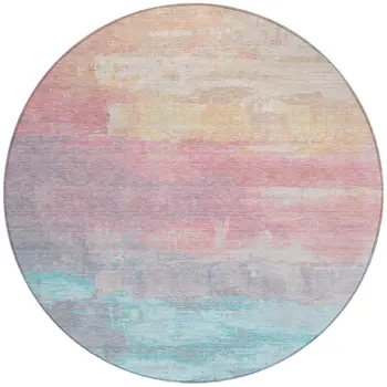 8' Salmon And Beige Round Abstract Washable Indoor Outdoor Area Rug