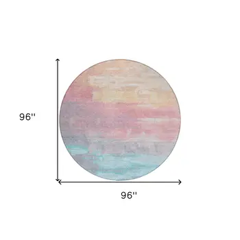 8' Salmon And Beige Round Abstract Washable Indoor Outdoor Area Rug