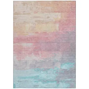 10' X 14' Salmon And Beige Abstract Washable Indoor Outdoor Area Rug