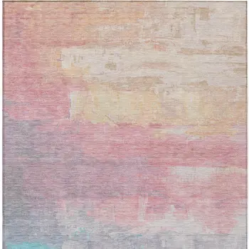 10' X 14' Salmon And Beige Abstract Washable Indoor Outdoor Area Rug