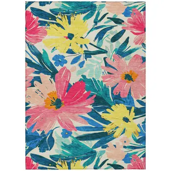 3' X 5' Blush And Pink Floral Washable Indoor Outdoor Area Rug