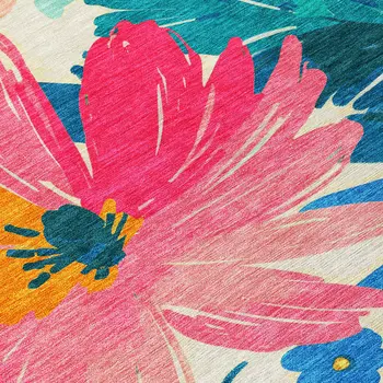 3' X 5' Blush And Pink Floral Washable Indoor Outdoor Area Rug