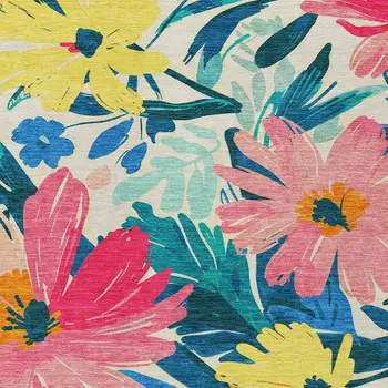 5' X 8' Blush And Pink Floral Washable Indoor Outdoor Area Rug