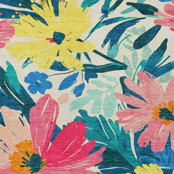 8' X 10' Blush And Pink Floral Washable Indoor Outdoor Area Rug