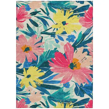 10' X 14' Blush And Pink Floral Washable Indoor Outdoor Area Rug