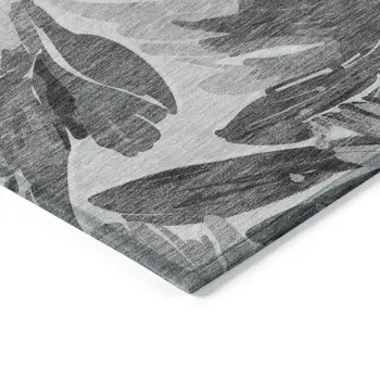 3' X 5' Gray And Charcoal Floral Washable Indoor Outdoor Area Rug