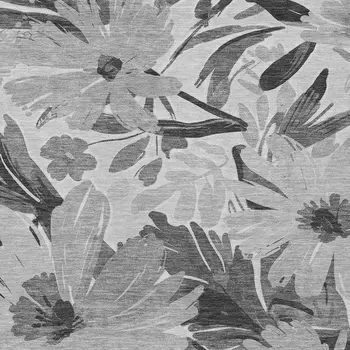 10' X 14' Gray And Charcoal Floral Washable Indoor Outdoor Area Rug