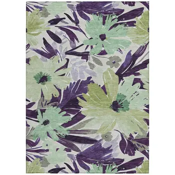3' X 5' Purple And Lavender Floral Washable Indoor Outdoor Area Rug