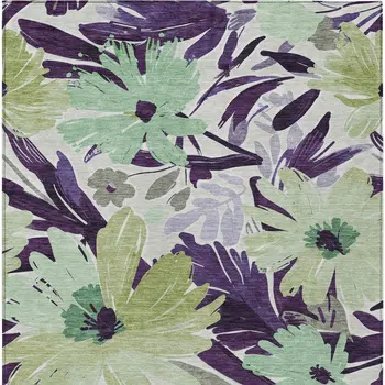 5' X 8' Purple And Lavender Floral Washable Indoor Outdoor Area Rug
