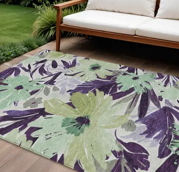 8' X 10' Purple And Lavender Floral Washable Indoor Outdoor Area Rug