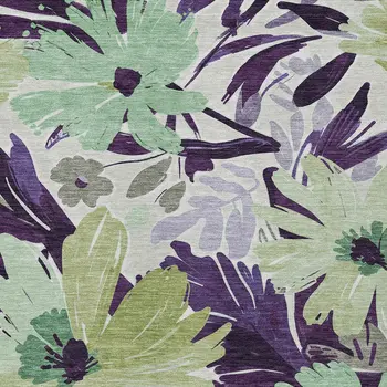 9' X 12' Purple And Lavender Floral Washable Indoor Outdoor Area Rug