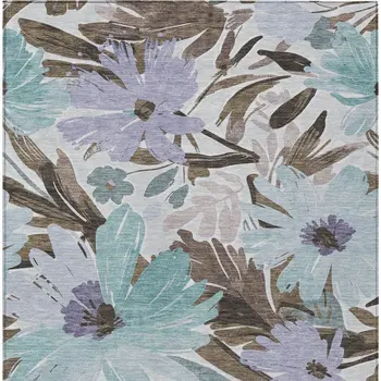 3' X 5' Taupe And Lilac Floral Washable Indoor Outdoor Area Rug