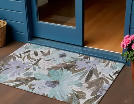 3' X 5' Taupe And Lilac Floral Washable Indoor Outdoor Area Rug