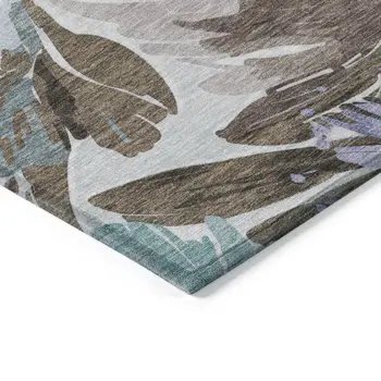 3' X 5' Taupe And Lilac Floral Washable Indoor Outdoor Area Rug