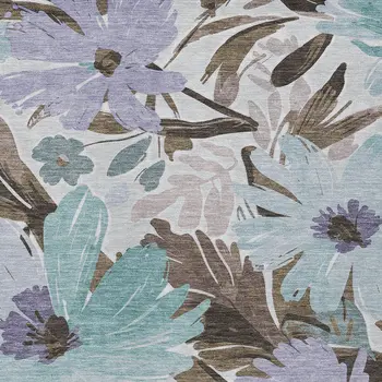 3' X 5' Taupe And Lilac Floral Washable Indoor Outdoor Area Rug