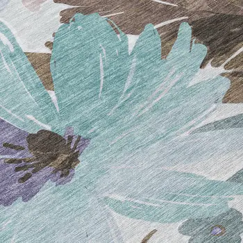 3' X 5' Taupe And Lilac Floral Washable Indoor Outdoor Area Rug