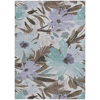 8' X 10' Taupe And Lilac Floral Washable Indoor Outdoor Area Rug