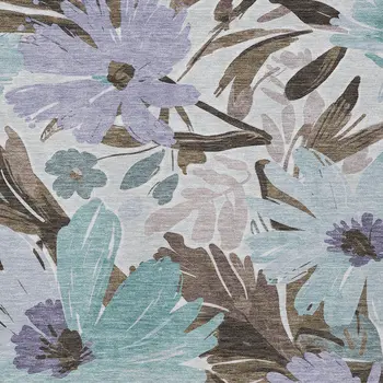 9' X 12' Taupe And Lilac Floral Washable Indoor Outdoor Area Rug