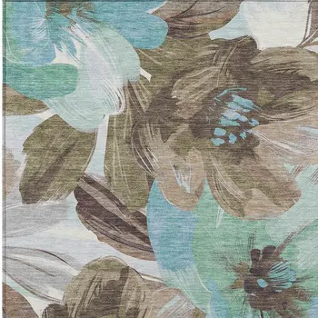 3' X 5' Khaki And Taupe Floral Washable Indoor Outdoor Area Rug