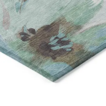8' Khaki And Taupe Round Floral Washable Indoor Outdoor Area Rug