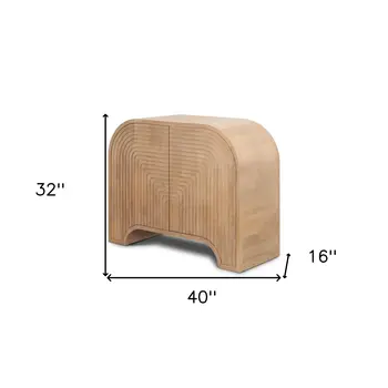 32" Natural Solid Wood Textured Door Accent Cabinet With Two Doors