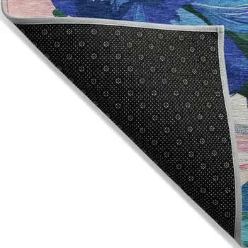 8' X 10' Navy Blue And Sky Blue Floral Washable Indoor Outdoor Area Rug