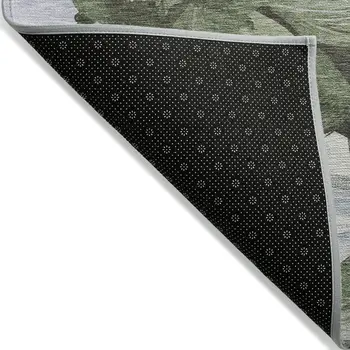 3' X 5' Olive Green And Fern Green Floral Washable Indoor Outdoor Area Rug
