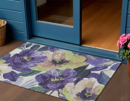 3' X 5' Purple And Lavender Floral Washable Indoor Outdoor Area Rug