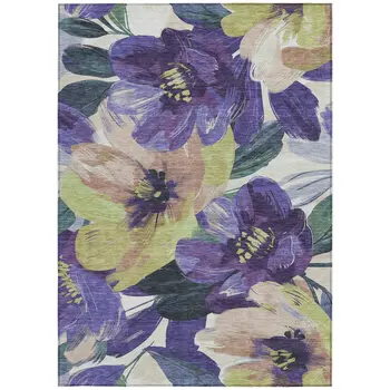 8' X 10' Purple And Lavender Floral Washable Indoor Outdoor Area Rug