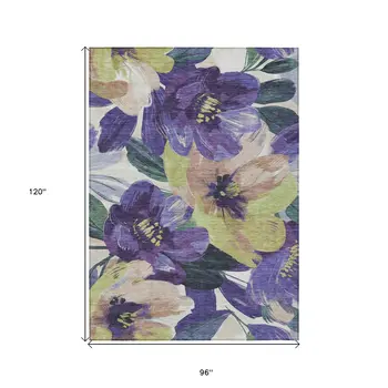 8' X 10' Purple And Lavender Floral Washable Indoor Outdoor Area Rug