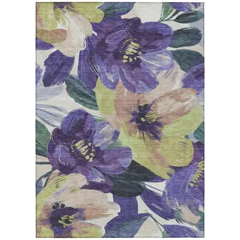 8' X 10' Purple And Lavender Floral Washable Indoor Outdoor Area Rug