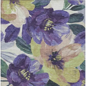 9' X 12' Purple And Lavender Floral Washable Indoor Outdoor Area Rug