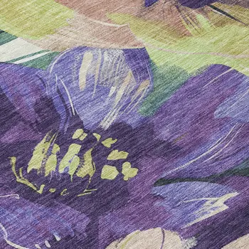 10' X 14' Purple And Lavender Floral Washable Indoor Outdoor Area Rug