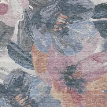 3' X 5' Pewter And Gray Floral Washable Indoor Outdoor Area Rug