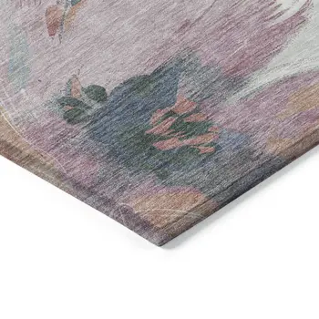 10' X 14' Pewter And Gray Floral Washable Indoor Outdoor Area Rug