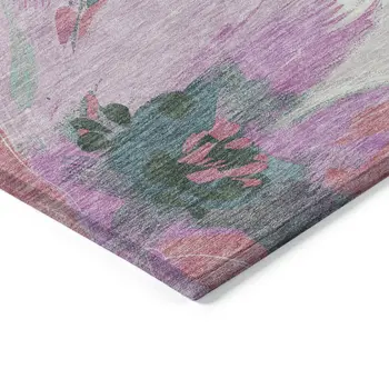 3' X 5' Teal Blue And Aqua Floral Washable Indoor Outdoor Area Rug