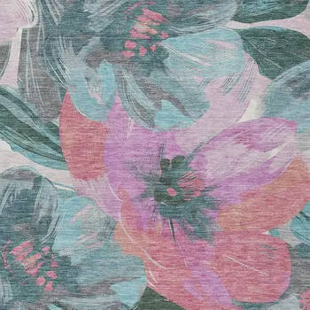 8' X 10' Teal Blue And Aqua Floral Washable Indoor Outdoor Area Rug